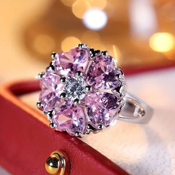 Coquette Style Promise Ring Pink Flower Design Size 7 - Picture 3 of 6